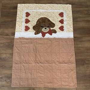 Handmade Sleeping Puppy Love Reversible Nursery Crib Quilt Ruffle Accents 54x38